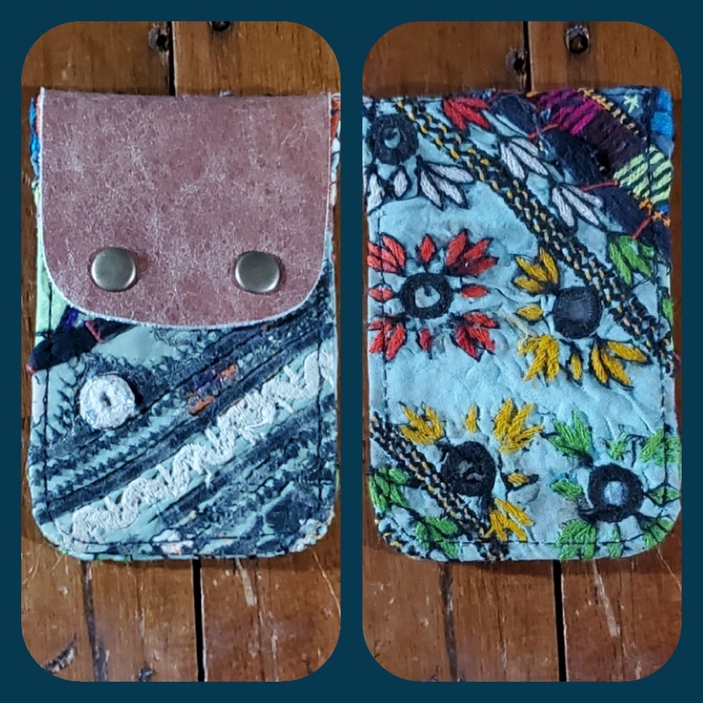 🫡🧀 Free People Boho Embroidered Repurposed vtg banjara Wallet Card Case